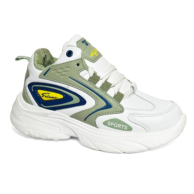 G&D Seleno Unisex Kids Shoe with Memory Foam EVA Sole | Leather Rexine Upper Breathable, Lightweight | Comfortable & Durable Stylish Indoor & Outdoor | Sports Shoes
