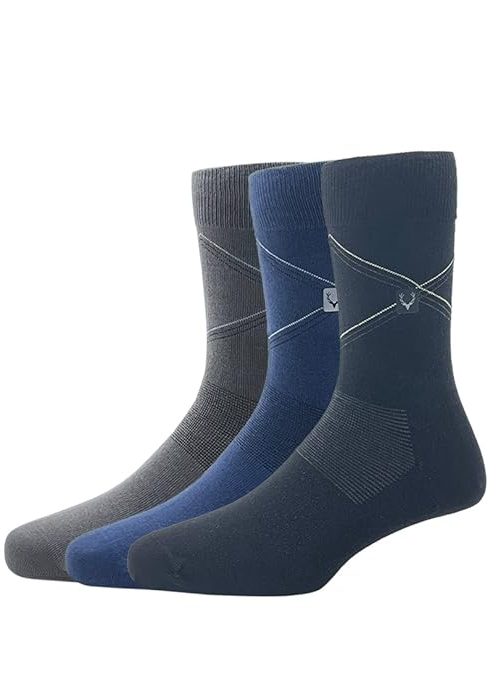 Allen Solly Mens Cotton Full Length Socks (Pack Of 3) Dark Grey, Denim, Black