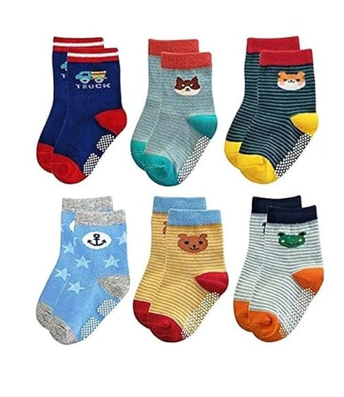 Baby Boy's Cotton Anti Slip Grip Socks (Pack of 6)
