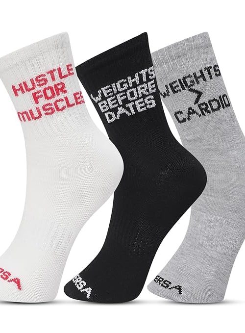 Diversa Sports & Gym Workout Socks for Men & Women with Premium Cotton | Crew Calf Length Socks, Free Size | Running, Cycling & Gym | Odour Free