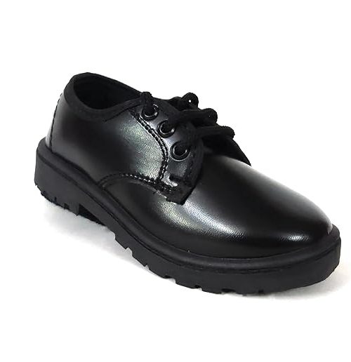 CLZ Unisex Kids Black Formal School Uniform Shoes Derby Lace