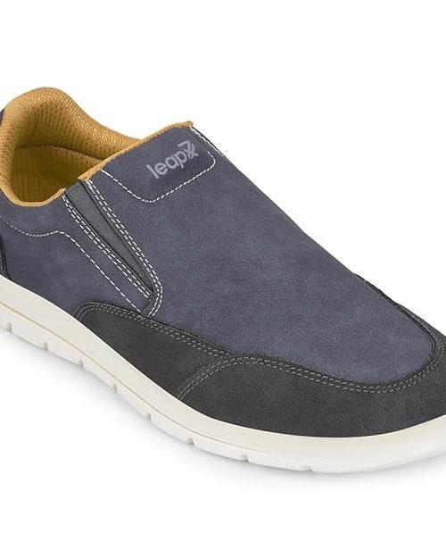 Liberty Leap7x FRINKS-2E Casual Non Lacing Sneakers for Men - Blue & Camel | Suitable for Travel, College, Office | Comfortable Slip-On Casual Shoes | Lightweight Stylish Fashion Footwear for Gents