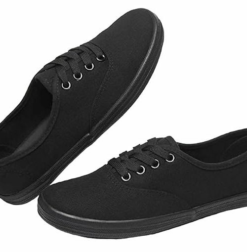 Shoes 18 Womens Canvas Shoes Lace up Sneakers 18 Colors Available (9 B(M) US, Black/Black)