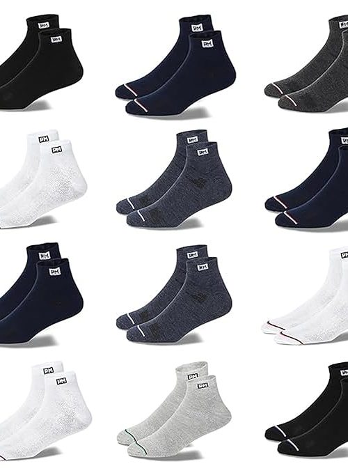 12 Pairs Solid Cotton Ankle Length Socks for Men & Women, Multicolor, Breathable & Comfortable, Durable Design for Everyday Wear, Perfect Fit for All Foot Sizes