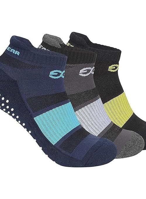 SuperGear 3 Pairs Yoga Sports Socks for Women - Non-Slip Anti Skid Grip, Cotton Cushioned Comfort, Ideal for Exercise, Gym, Walking - Pack of 3 Multicolor