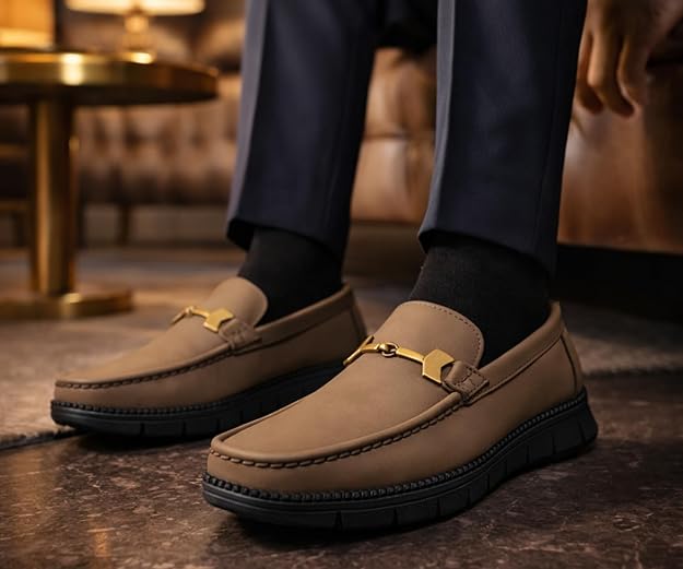 Kraasa Men’s Casual Loafers | Synthetic Leather Upper | Comfortable PU Sole | Slip-On Buckle Office, Party Shoes - Image 2