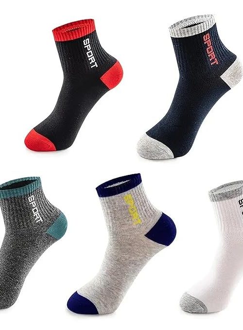 SPORT 5 Pairs Solid Cotton Ankle Length Socks for Men & Women, Multicolor, Pack of 5, Free Size SPORT SOCKS PK5