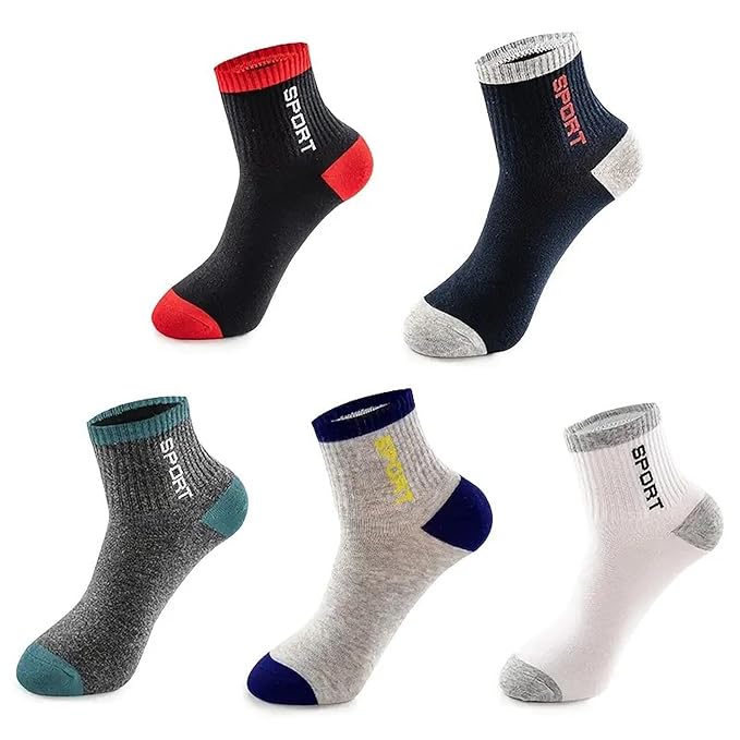 SPORT 5 Pairs Solid Cotton Ankle Length Socks for Men & Women, Multicolor, Pack of 5, Free Size SPORT SOCKS PK5