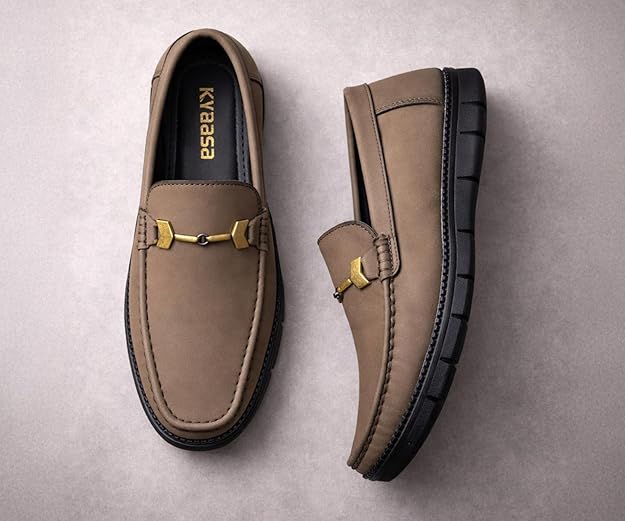 Kraasa Men’s Casual Loafers | Synthetic Leather Upper | Comfortable PU Sole | Slip-On Buckle Office, Party Shoes - Image 3