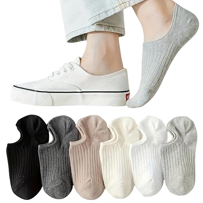 DIVUE Ankle Length Low cut Socks for Men & Women | 6 Pair Multi Color Combo Pack | Soft Cotton Stretch Fabric | Breathable, Sweat Absorbent & Durable | ankle Casual Sports Socks