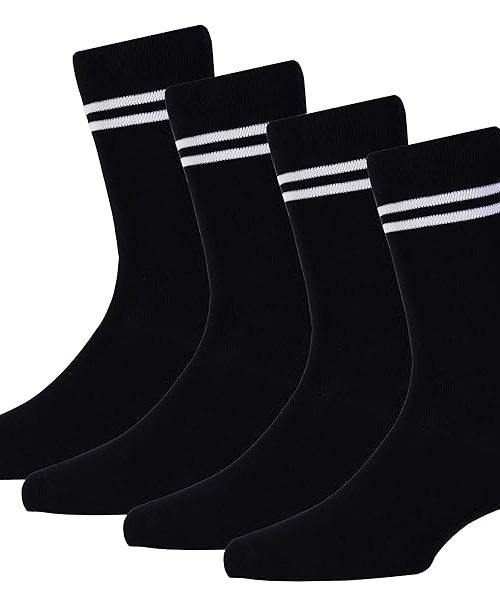 RC. ROYAL CLASS Boys & Girls Striped Organic Cotton Calf Length School Socks for Kids, Anti Odour Soft and Breathable Uniform Socks (Pack of 4 Pairs)