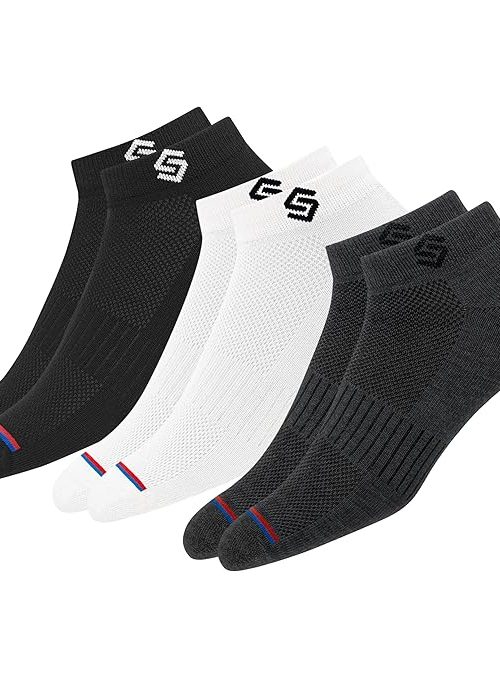 SWAGR Cotton Sports Socks for Men Ankle Length Athletic Socks, Multicolor, Pack of 3, Free Size