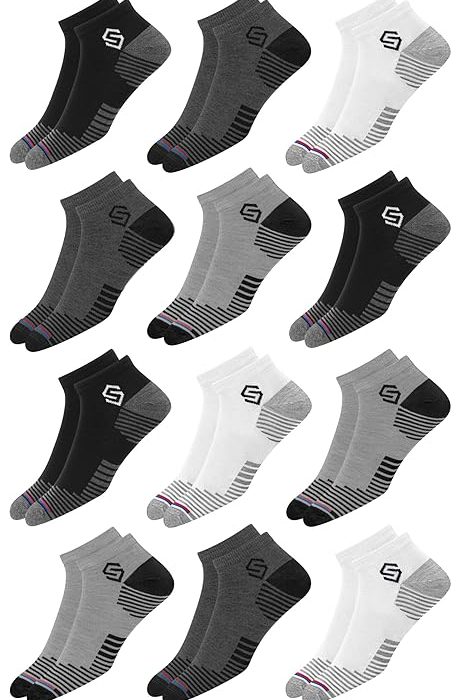 SWAGR 12 Pairs Sports Cotton Ankle Length Socks for Men, Pack of 12., Assorted