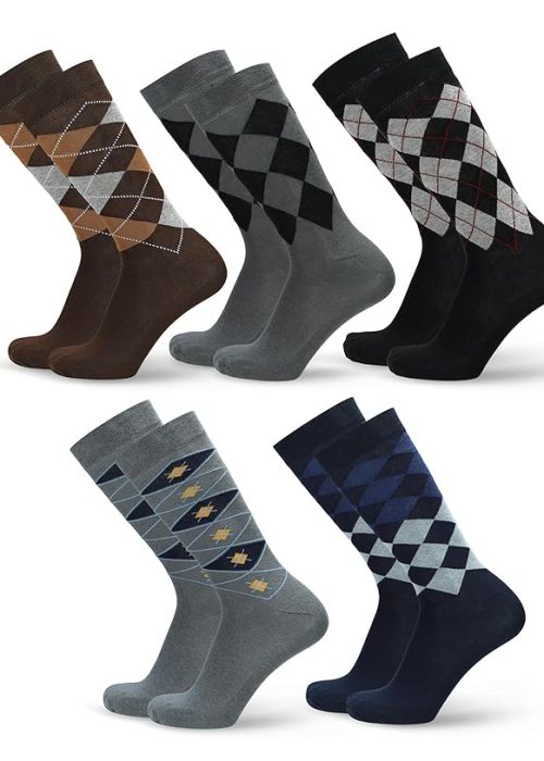 ANCHOR, Cotton Argyle Socks for Men Full Length, Formal Cotton Mens Socks, Free Size, Pack of 5