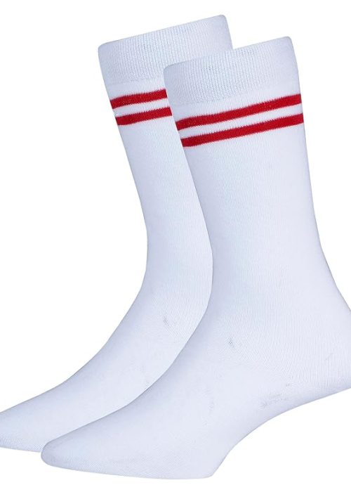 RC. ROYAL CLASS Boys & Girls White Colour With Red Strips Organic Cotton Calf Length School Socks (Pack of 4 Pairs)