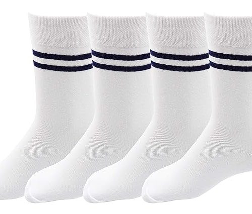 RC. ROYAL CLASS Boys & Girls Striped Organic Cotton Calf Length School Socks for Kids, Anti Odour Soft and Breathable Uniform Socks (Pack of 4 Pairs)