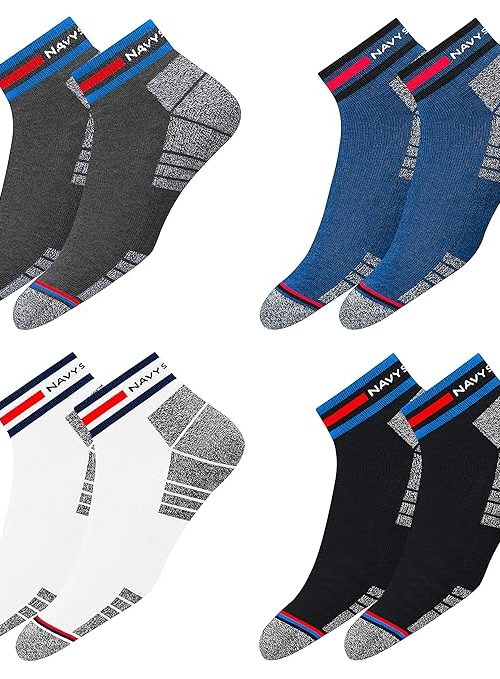 NAVYSPORT Originals Unisex Casual Cushion Cotton Ankle Socks, Assorted Combo, Pack of 4, Free Size